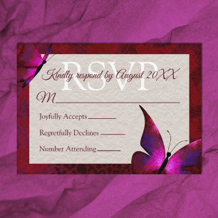 Consejos Tarjeta RSVP de Quinceañera de mariposa roja
