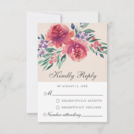 Consejos Tarjeta RSVP púrpura de color de agua romántica Fl