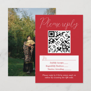 Consejos Tarjeta RSVP simple de matrimonio rojo con código