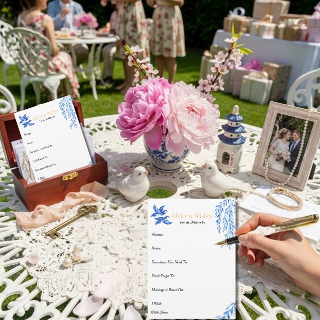 Consejos y deseos  Despedida de soltera Chinoiseri (
Advice & Wishes Bridal shower Blue Chinoiserie)