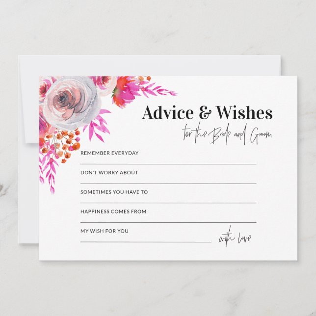 Consejos y deseos rosas para la tarjeta de novia y (Anverso)
