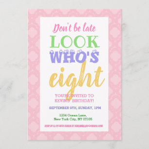 Consignas de invitación por octavo cumpleaños