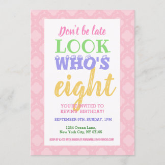 Consignas de invitación por octavo cumpleaños