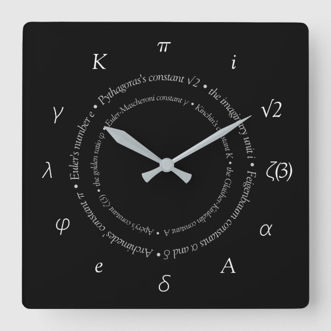 Constantes matemáticas Reloj de pared cuadrado (Anverso)