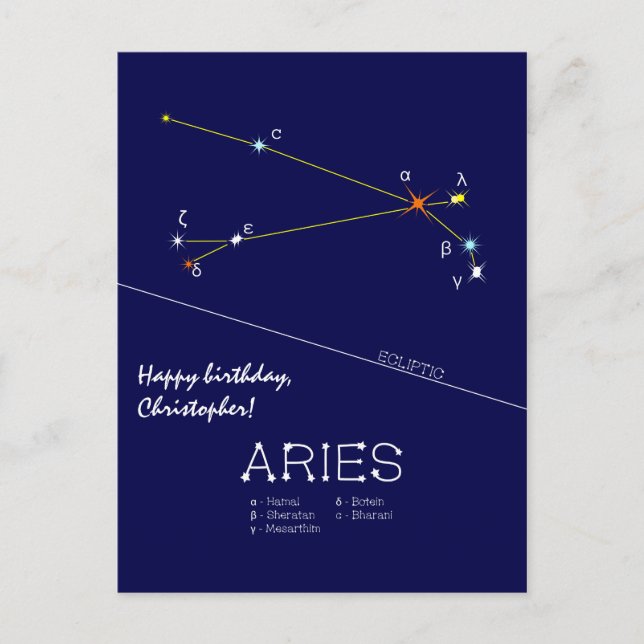 Constelación Zodiacal Aries Tarjeta Postal (Anverso)
