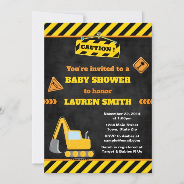 Construcción Baby Shower Invitación a niño bebé (Anverso)