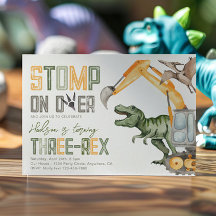 Construcción de Dino 3 Invitación de cumpleaños