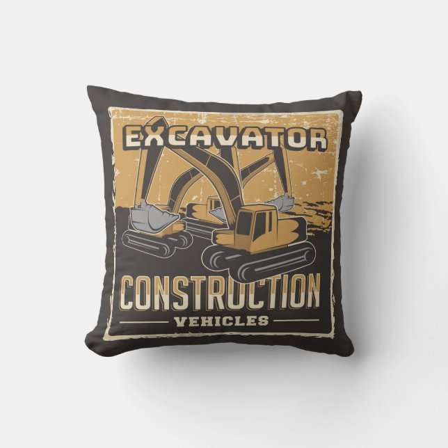 Construcción retro - Cojín decorativo de excavador (Anverso)