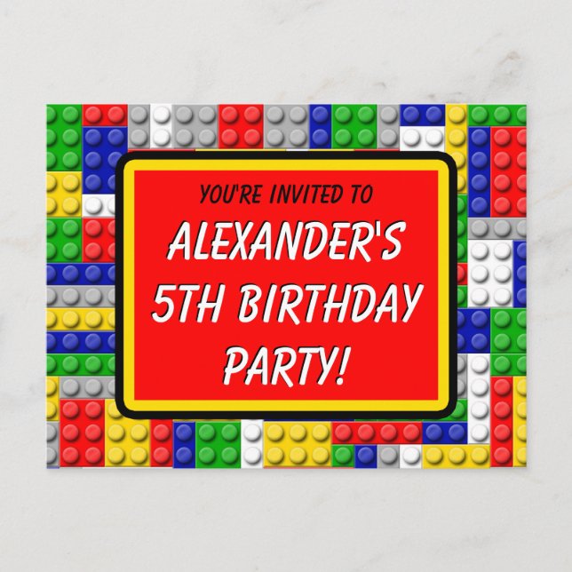 Construyendo Blocks Invitación de fiesta de cumple (Anverso)