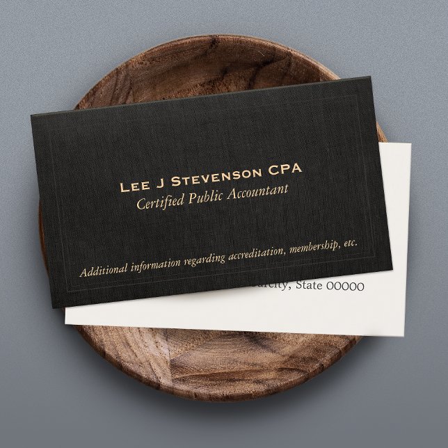 Contable CPA Faux Black Linen tarjeta de visita (Subido por el creador)
