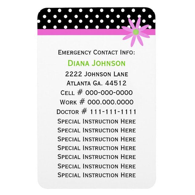 Contacto de emergencia: imán premium para bebés (Vertical)