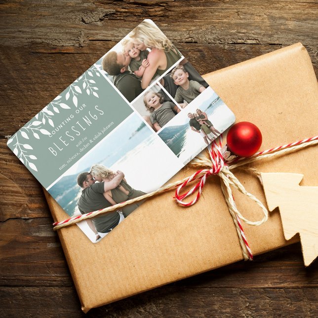 Contando nuestra tarjeta de Collage de fotos de va (Counting Our Blessings Holiday Photo Collage Card)