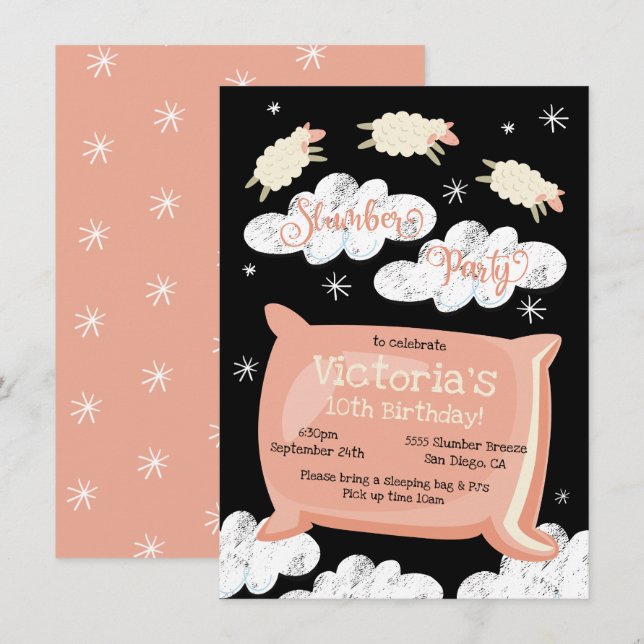 Contar ovejas Fiesta de madrugada Invitación de cu (Anverso / Reverso)