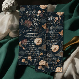 Contemporary Black Floral Wedding Ceremony Program