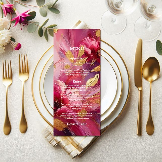 Contemporary Elegance:  Fuchsia Pink Gold Menu (A work of art menu)