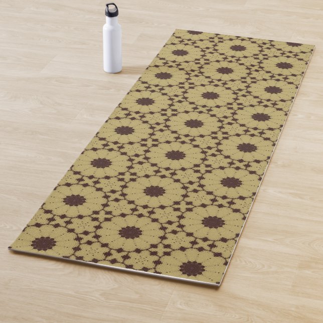 Contemporary geometric red floral motif yoga mat (In situ)