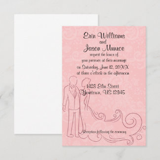 Contorno de novia y groom en invitación de encaje