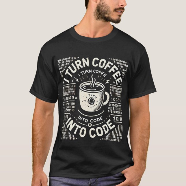 Convierto café en camiseta de código Texto blanco (Anverso)