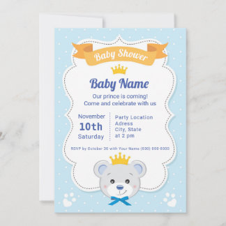 Convite Chá de Bebê “Prince Bear”