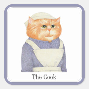 COOK CAT Grandes Pegatinas cuadradas + texto
