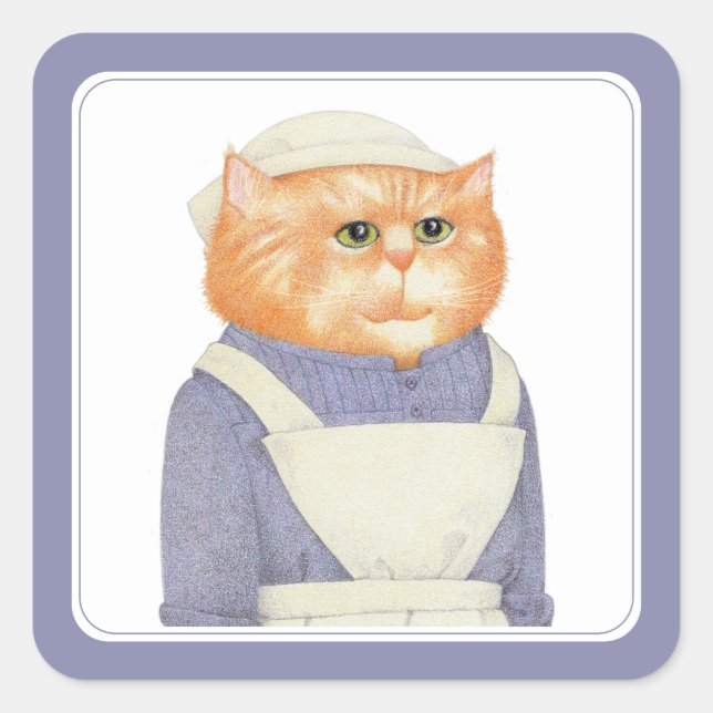 COOK CAT Pequeños Pegatinas cuadrados (Anverso)