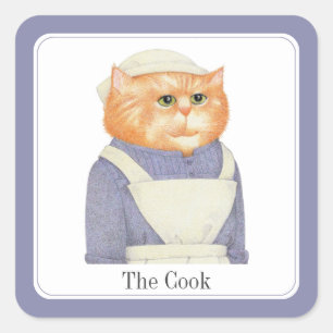 COOK CAT Pequeños Pegatinas cuadrados + Texto