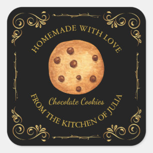 Cookies caseras vintage Etiqueta cuadrada l Negro