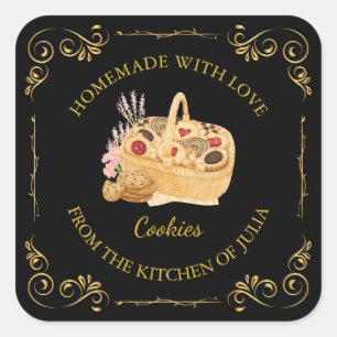 Cookies caseras vintage Etiqueta cuadrada l Negro