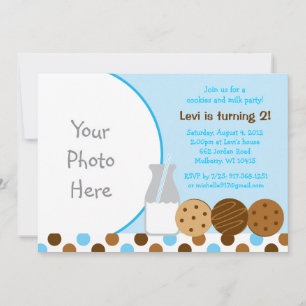Cookies y Milk Blue Foto Invitaciones al cumpleaño