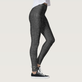 Cool Black Denim Look Simple Heart Leggins