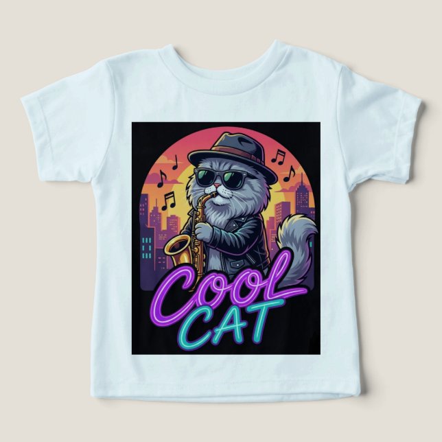 Cool Cat Saxophone – Retro Neon 90s Jazz Cat Desig (Diseño delantero )