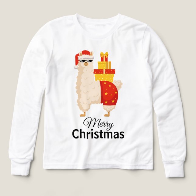 Cool  Disco Santa Llama Funny Minimalist Christmas (Diseño frontal)