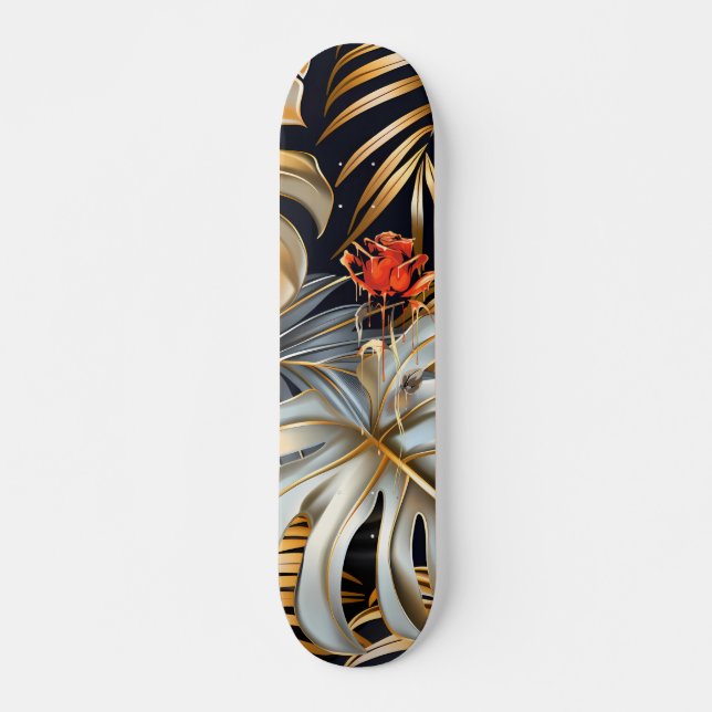 Cool Gothic Red Rose Jungle Foliage Skateboard  (Anverso )