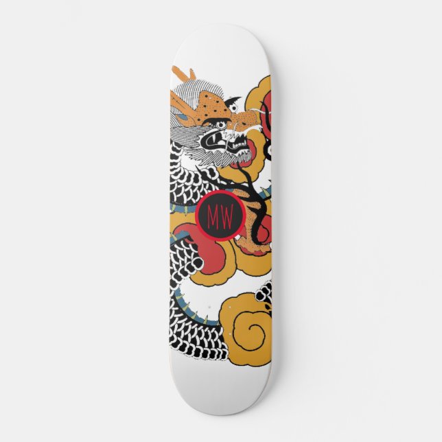 Cool Orange Black Dragon Skateboard (Anverso)