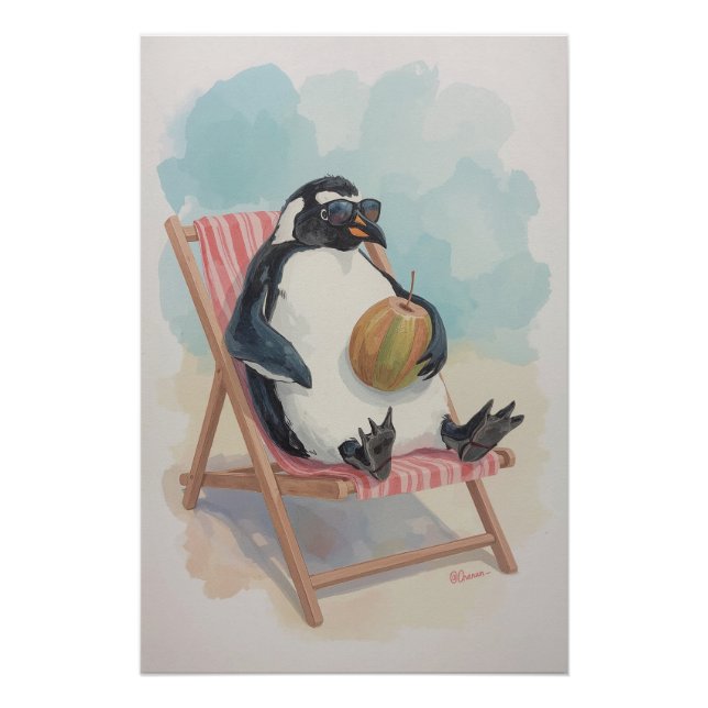 Cool Penguin Poster | Summer Cartoon Wall Art (Anverso)