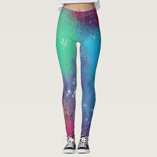 Cool Tones Abstract Oil Paint Gradient Leggings (Anverso)