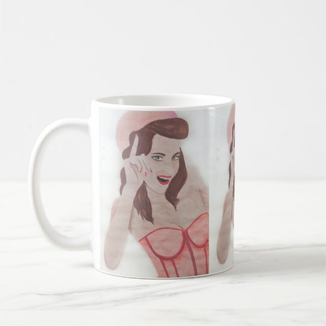 Copa Coffee Mug de la dama rosa pintada a mano (Izquierda)