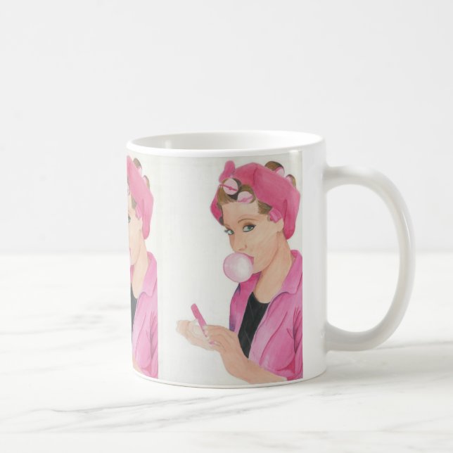 Copa Coffee Mug de la dama rosa pintada a mano (Derecha)