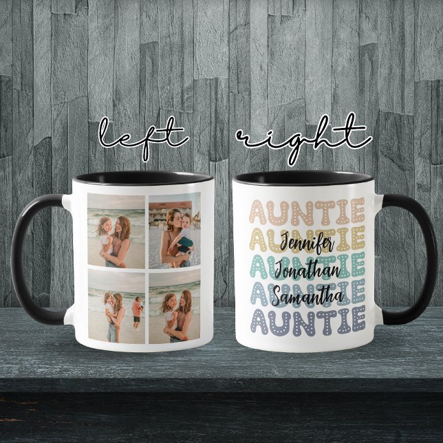 Copa Coffee Personalizada De Foto Retro Para Tía (custom auntie mug, personalized aunt mug, custom photo mug, retro mug for aunt, auntie coffee cup,)