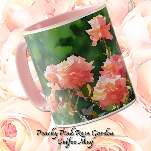 Copa de arte de arte de los jardines de rosas de R (Peachy pink rose garden in a watercolor style art on a stylish mug.)
