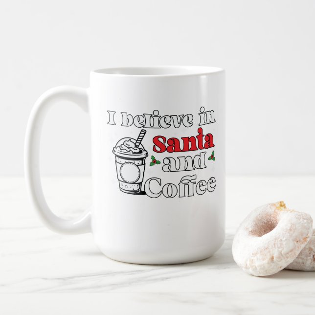 Copa de Café con Navidades diciendo sobre Santa (Con donut)