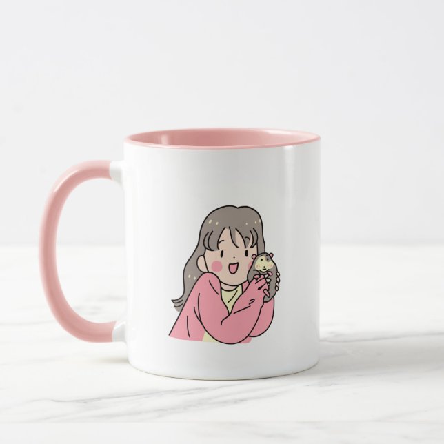 Copa De Café De Tono Rosa Con Forma De Chica Cuta (Izquierda)