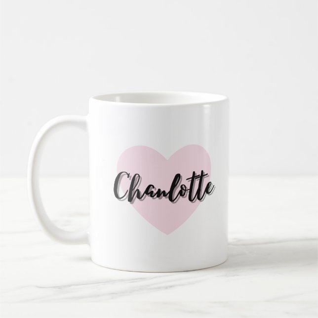 Copa de Café Patrón Corazón Rosa Cute "Chanlotte" (Izquierda)