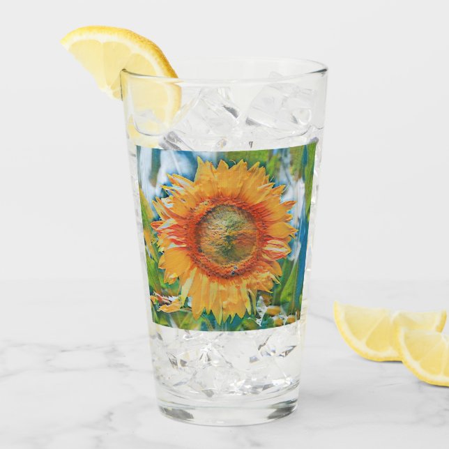 Copa de Glass de girasol amarillo y naranja (Anverso (hielo))