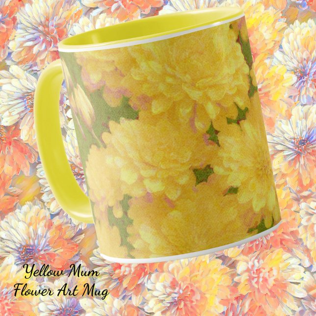 Copa de Mug Jardín de Mamá de Flor Amarilla (Pretty Chrysanthemum flower garden art mug.)