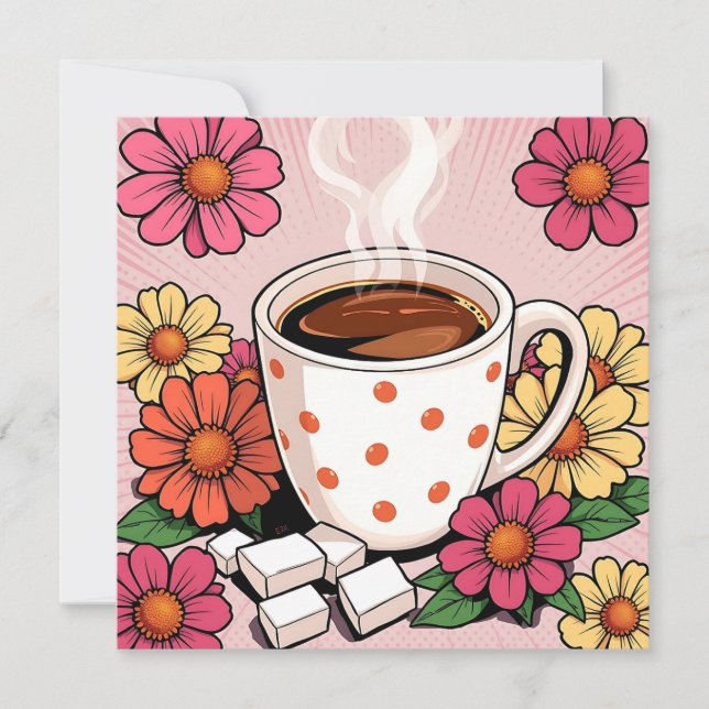 Copa de Polka de Café y Flores en blanco (Anverso)