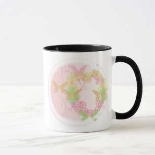 Copa de Regalo o Mug con flores y mariposas