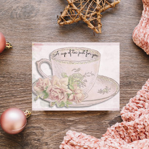 Copa de té para tarjeta plana rosa del Día de la M