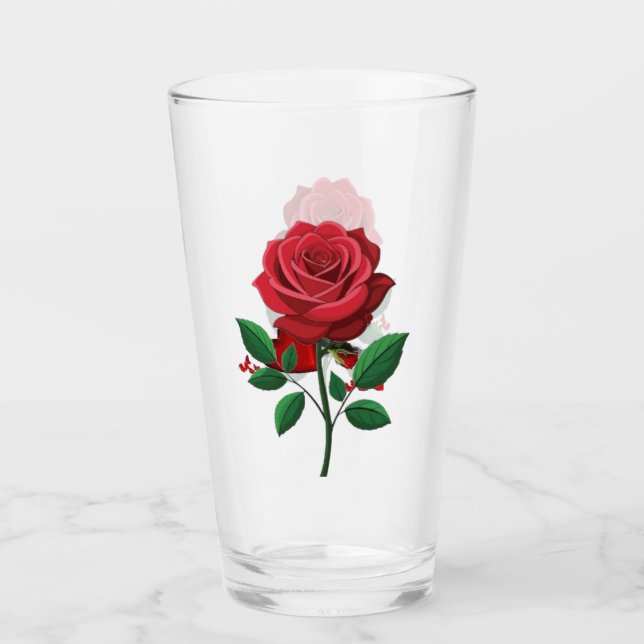 Copa de vidrio botánico de rosa roja romántica (Anverso)