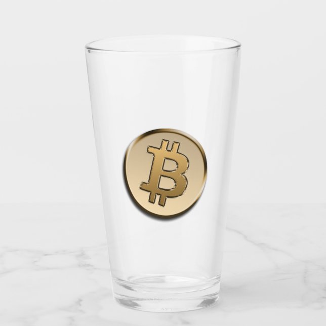 Copa de Vidrio de Bitcoin Dorado (Anverso)